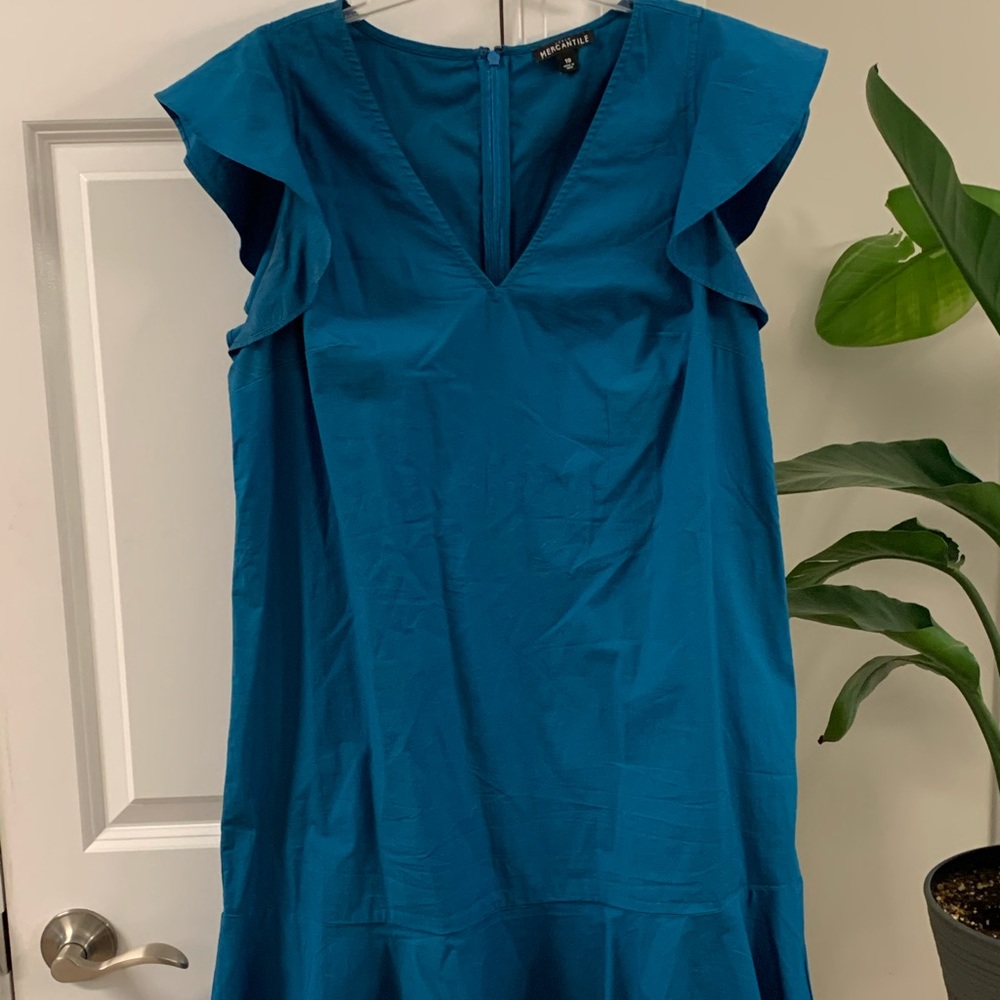 JCrew Factory teal flutter sleeve dress